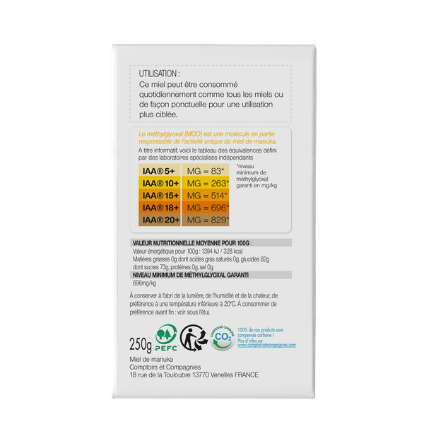 Comptoirs & Compagnies -- Miel de manuka iaa18+ (mgo 696) (origine Nouvelle zélande) - 250 g