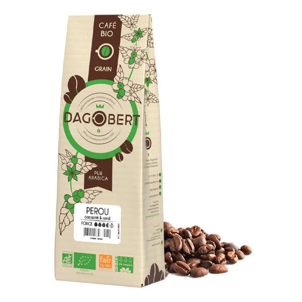 Les Cafés Dagobert -- Pérou 100% arabica, bio et équitable - grains (origine Pérou) - 1 kg